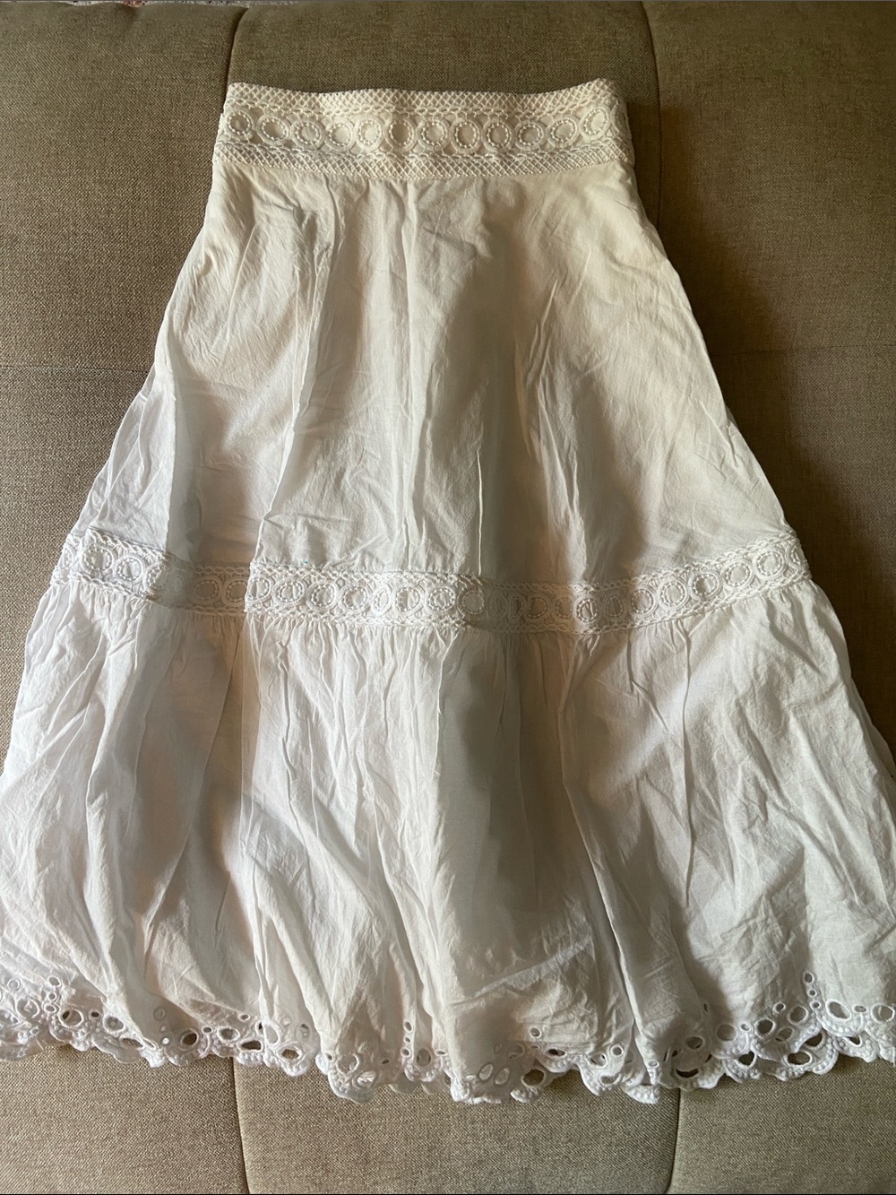 Women’s White Eyelet Maxi Skirt with Crochet Trim